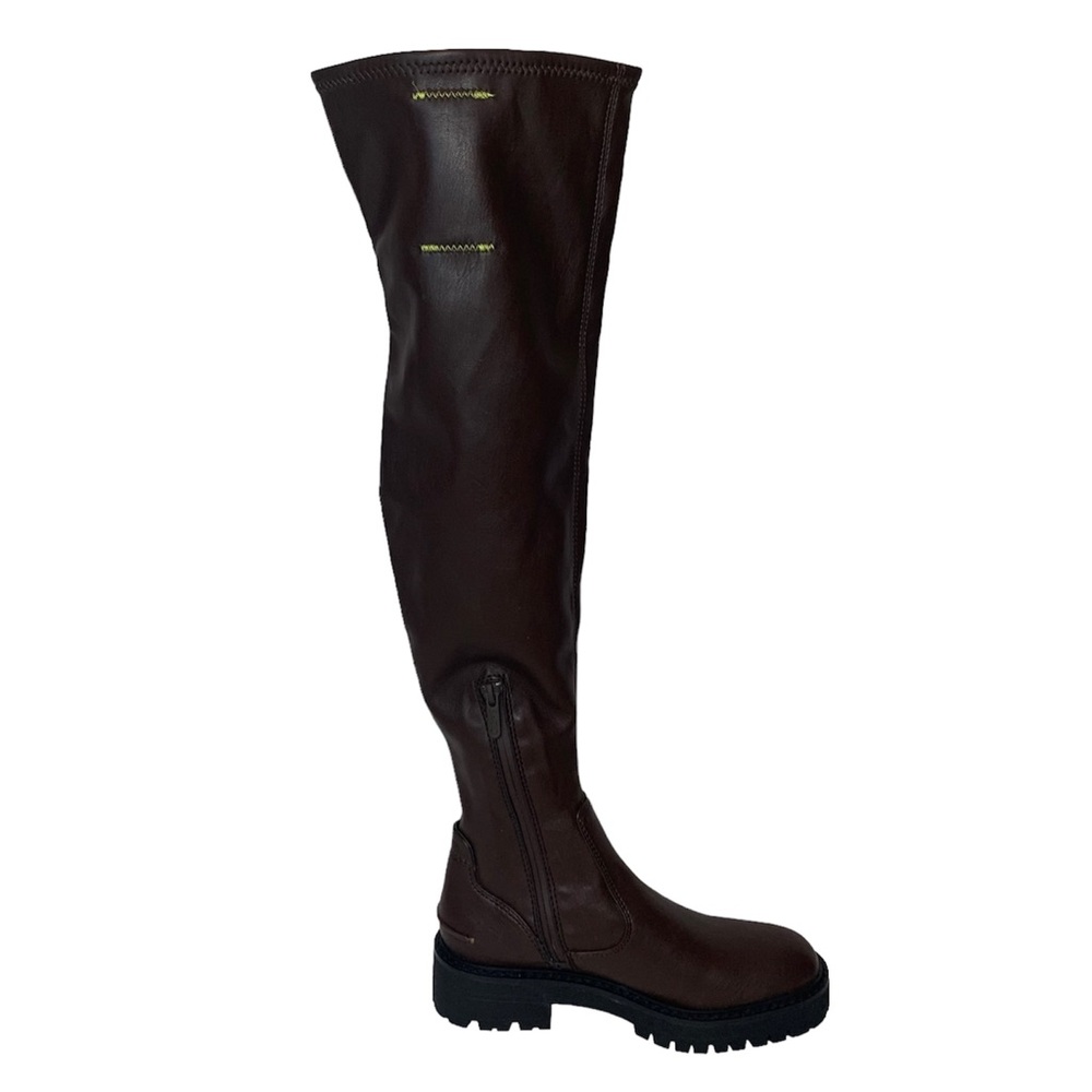 Franco Sarto Brown Fera Faux leather over the knee tall lug sole Boots size 7